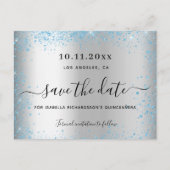 Carte Postale Faire-part Quinceanera argent bleu étinceler enregistrer la d (Devant)