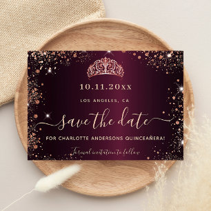 Carte Postale Faire-part Quinceanera budget rose burgundy Save The Date