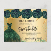 Carte Postale Faire-part Quinceanera couleur or vert fleurons enregistrer l (Devant)