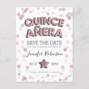 Carte Postale Faire-part Quinceanera Enregistrer La Date Ballons Rose Gold