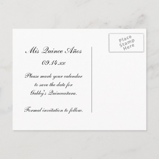 Carte Postale Faire-part Quinceañera florale blanche Sauvez la date (Dos)