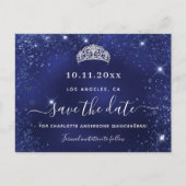 Carte Postale Faire-part Quinceanera marine bleu parties scintillant enregi (Devant)