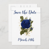 Carte Postale Faire-part Quinceanera Royal Blue Floral Enregistrer la date (Devant / Derrière)