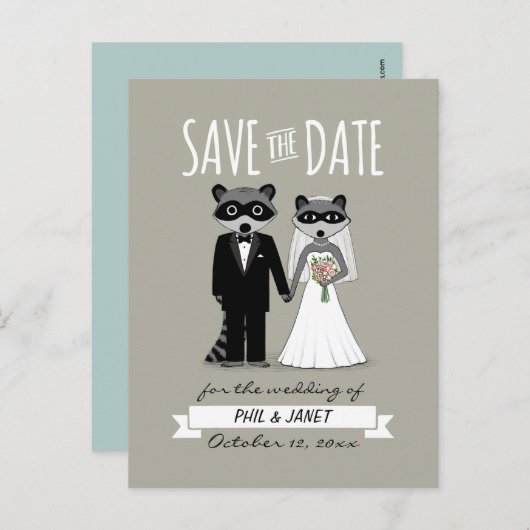 Carte Postale Faire-part Raccoons mariage Enregistrer la date (Devant / Derrière)