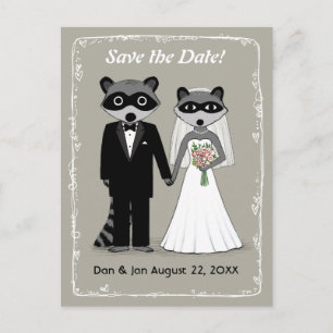 Carte Postale Faire-part Raccoons Mariage Enregistrer la date (gris chaud)
