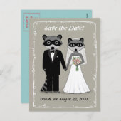 Carte Postale Faire-part Raccoons Mariage Enregistrer la date (gris chaud) (Devant / Derrière)