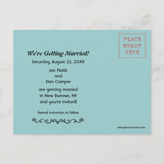 Carte Postale Faire-part Raccoons Mariage Enregistrer la date (gris chaud) (Dos)