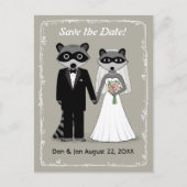 Carte Postale Faire-part Raccoons Mariage Enregistrer la date (gris chaud) (Devant)