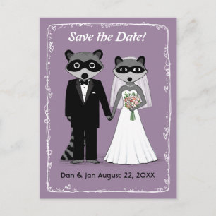Carte Postale Faire-part Raccoons mariage Enregistrer la date violet