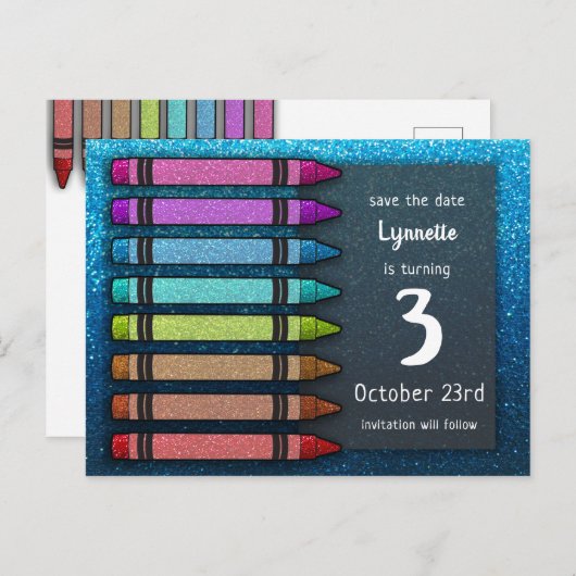 Carte Postale Faire-part Rainbow Parties scintillant Crayon Cute Enregistre (Devant / Derrière)