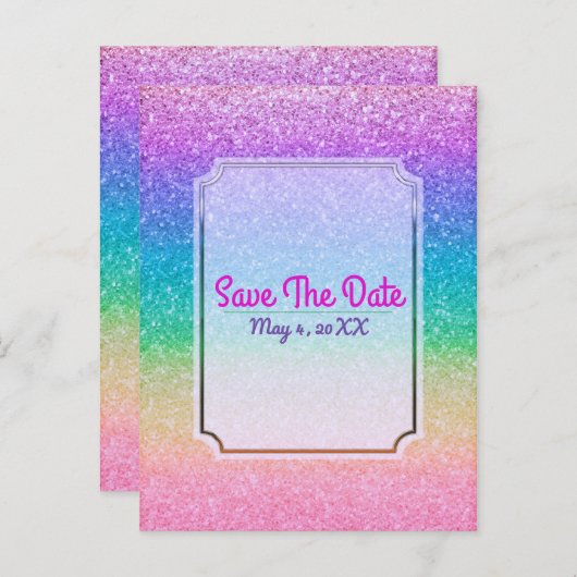Carte Postale Faire-part Rainbow Parties scintillant Sparkle Glam Party, év (Devant / Derrière)