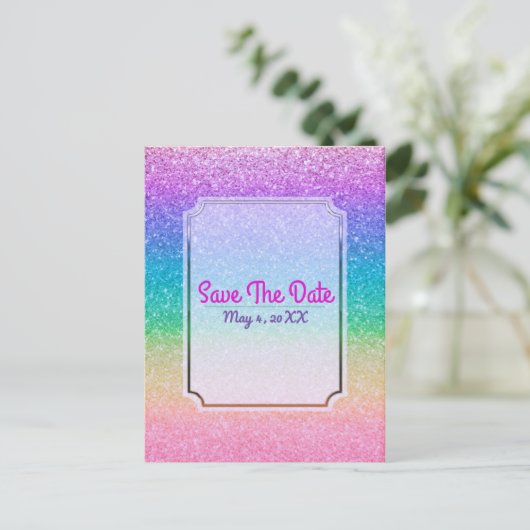 Carte Postale Faire-part Rainbow Parties scintillant Sparkle Glam Party, év (Debout devant)