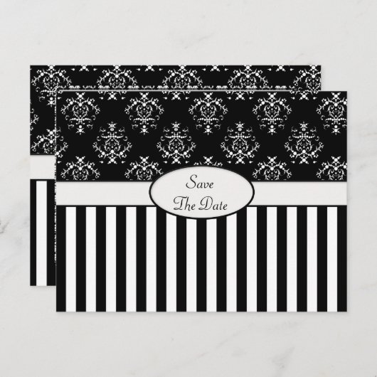 Carte Postale Faire-part Rayures baroques noir et blanc (Devant / Derrière)