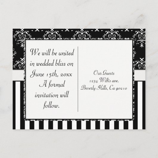 Carte Postale Faire-part Rayures baroques noir et blanc (Dos)