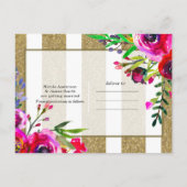 Carte Postale Faire-part Rayures blanches dorées Fleurs Glamour Enregistrer (Dos)