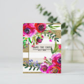 Carte Postale Faire-part Rayures blanches dorées Fleurs Glamour Enregistrer (Debout devant)