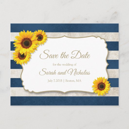 Carte Postale Faire-part Rayures de Tournesol Enregistrer la Date, Mariage (Devant)