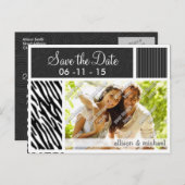 Carte Postale Faire-part Rayures de zèbre noir et blanc (Devant / Derrière)