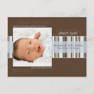 Carte Postale Faire-part Rayures d'hiver Marron • Annonce de naissance