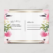 Carte Postale Faire-part Rayures Noir Blanc Fleur Rose Enregistrer La Date (Dos)