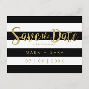 Carte Postale Faire-part Rayures noires et blanches avec date de sauvegarde
