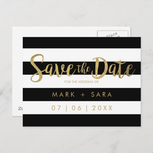 Carte Postale Faire-part Rayures noires et blanches avec date de sauvegarde (Devant / Derrière)