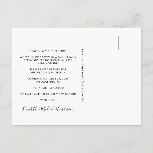 Carte Postale Faire-part Réception de mariage Dusty Rose Enregistrer la dat (Dos)