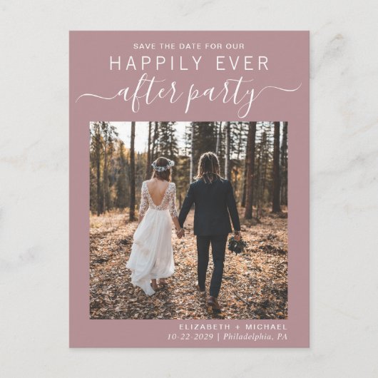 Carte Postale Faire-part Réception de mariage Dusty Rose Enregistrer la dat (Devant)