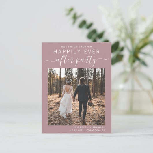 Carte Postale Faire-part Réception de mariage Dusty Rose Enregistrer la dat (Debout devant)