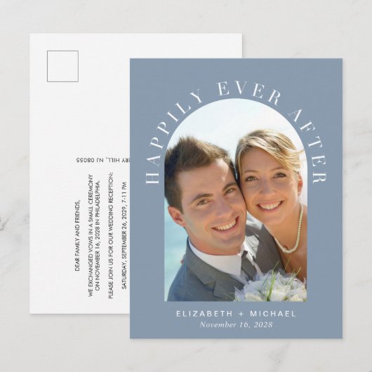 Carte Postale Faire-part Réception de mariage photo d'arche Après pour touj (Devant / Derrière)