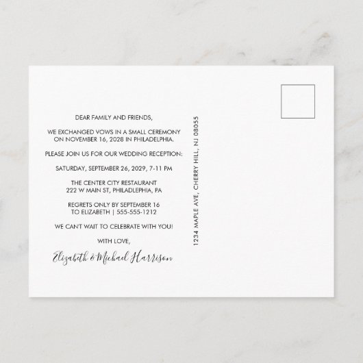 Carte Postale Faire-part Réception de mariage photo d'arche Après pour touj (Dos)