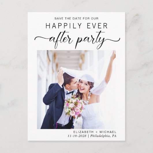 Carte Postale Faire-part Réception Mariage Photo Moderne Enregistrer La Dat (Devant)