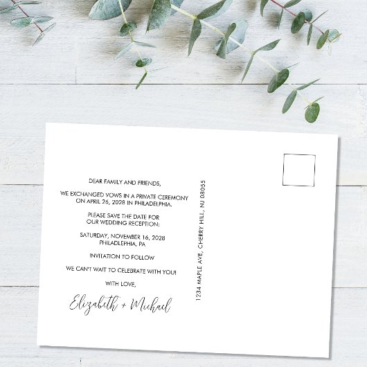 Carte Postale Faire-part Réception Mariage Photo Moderne Enregistrer La Dat