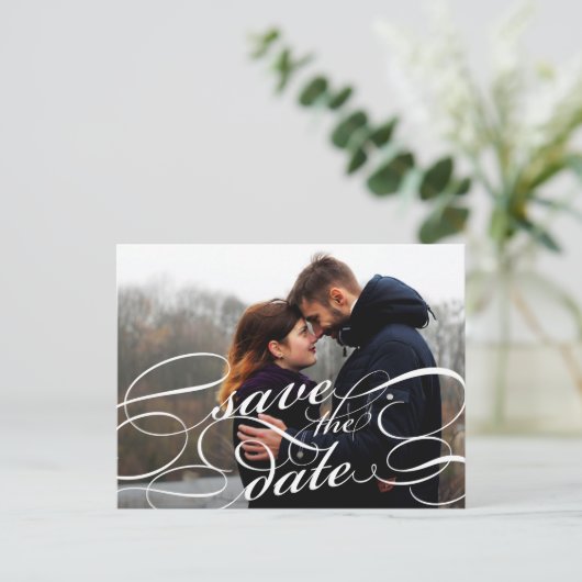Carte Postale Faire-part Recouvrement de script classique Photo Enregistrer (Debout devant)