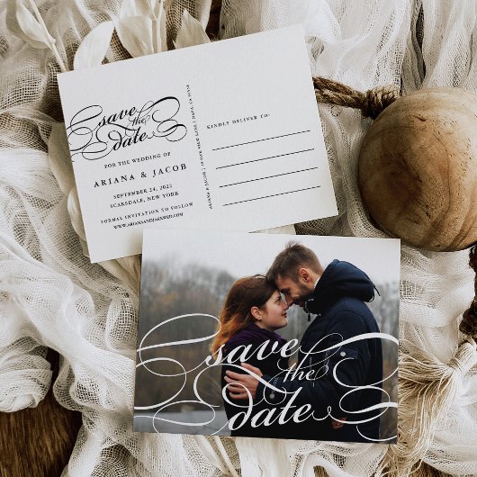 Carte Postale Faire-part Recouvrement de script classique Photo Enregistrer