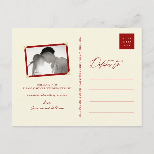 Carte Postale Faire-part Rectangle Double Bonheur Chinois Enregistrer La Da (Dos)
