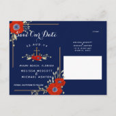 Carte Postale Faire-part Red Anemone Nautical Navy + Ancre Enregistrer la d (Dos)