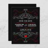 Carte Postale Faire-part Red & Black Rock 'n' Roll Music Mariage à thème (Devant / Derrière)