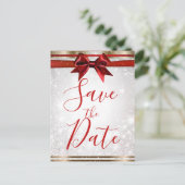 Carte Postale Faire-part Red Bow & Gold White Sparkle Holiday Enregistrer l (Debout devant)
