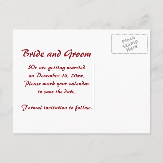 Carte Postale Faire-part Red Bows Winter Wedding Enregistrer la date (Dos)