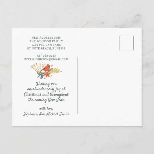 Carte Postale Faire-part Red Cardinal Strawberry Christmas Wreath Moving (Dos)