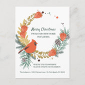 Carte Postale Faire-part Red Cardinal Strawberry Christmas Wreath Moving (Devant)