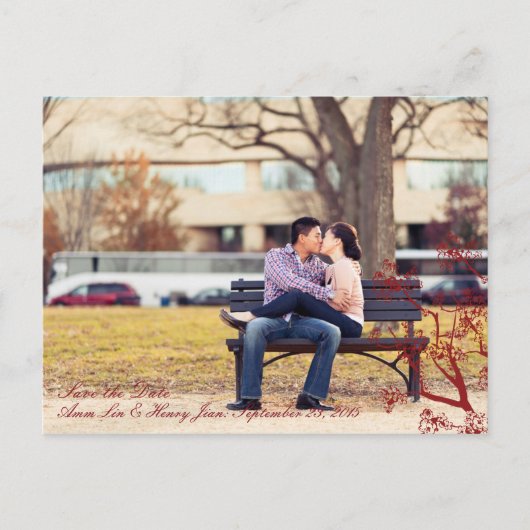 Carte Postale Faire-part Red Cherry Blossom Mariage oriental Enregistrer la (Devant)