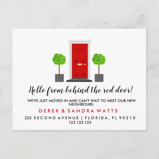 Carte Postale Faire-part red front door Change of address we have moved (Devant)