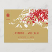 Carte Postale Faire-part Red Gold Zen Bamboo Chinois Mariage Enregistrer La (Devant)