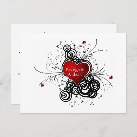 Carte Postale Faire-part Red Heart Black Swirls Enregistrer La Date (Devant / Derrière)