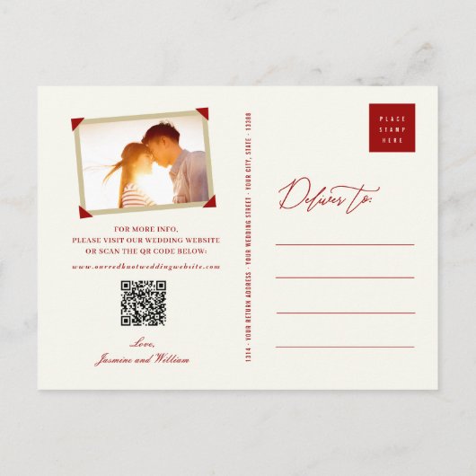 Carte Postale Faire-part Red Knot Double Bonheur Chinois Enregistrer La Dat (Dos)