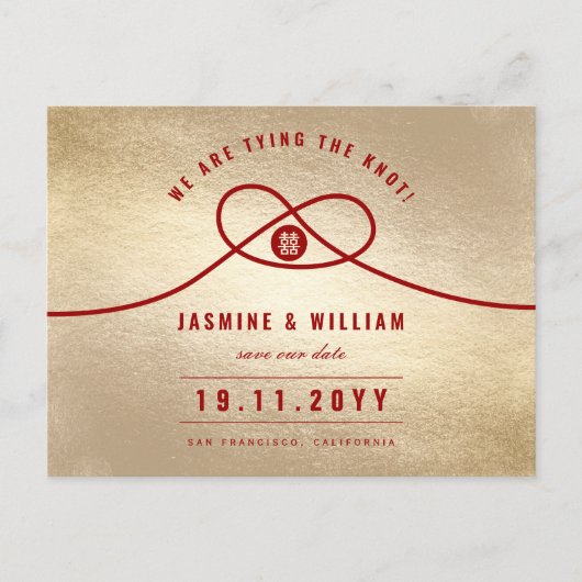 Carte Postale Faire-part Red Knot Double Bonheur Chinois Enregistrer La Dat (Devant)