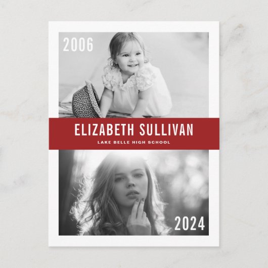 Carte Postale Faire-part Red Now and Then Class of 2022 Graduation (Devant)