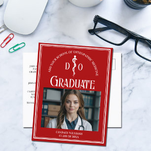 Carte Postale Faire-part Red Osteopathic Médicale School Graduation Photo